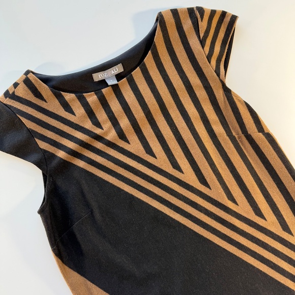 Roz & Ali Cap Sleeve Geometric Dress Tan Size 6 - Picture 3 of 10